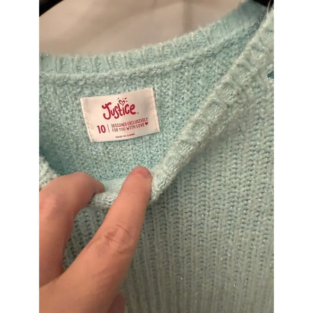 Girls Justice Green Sweater Size 10 With Sparkling Shoulders